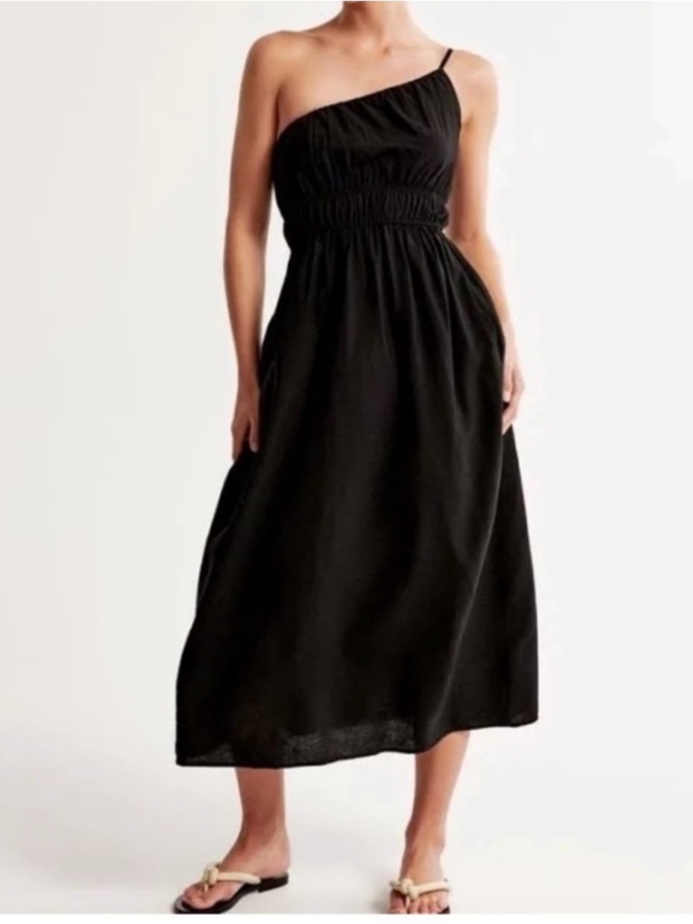 Abercrombie & Fitch Black One-Shoulder Midi Dress